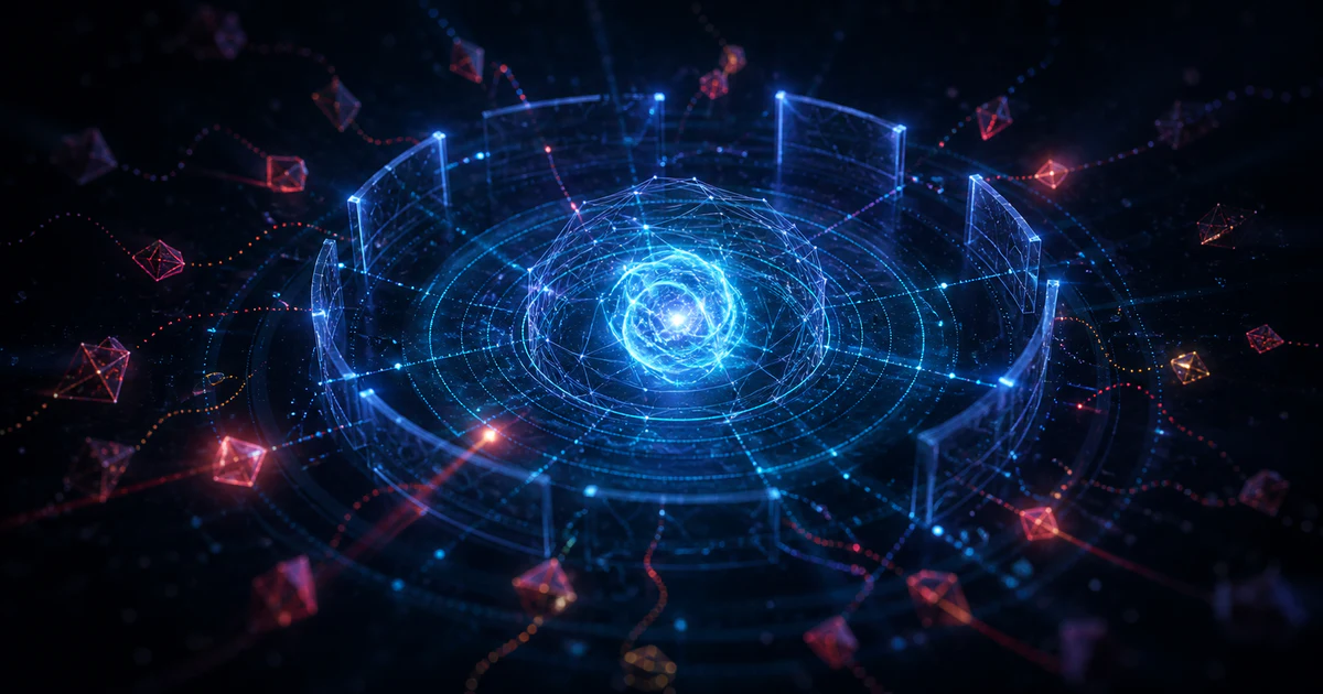 深色 AI 防詐 editorial 風格：可疑 token 用量粒子被偵測環、速率限制閘門與成本核心邊界攔截，象徵 Radar 防 token theft