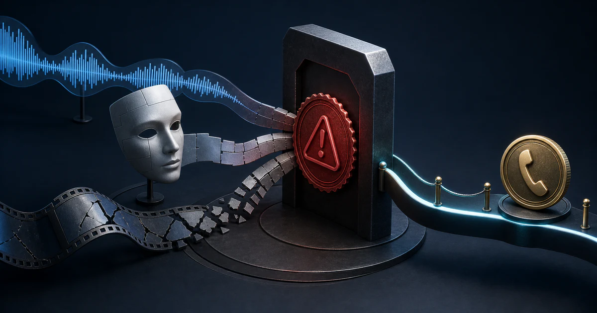 AI 詐騙的三種常見形式：複製的語音來電、合成的換臉視訊會議，以及大量產製的假訊息與假客服