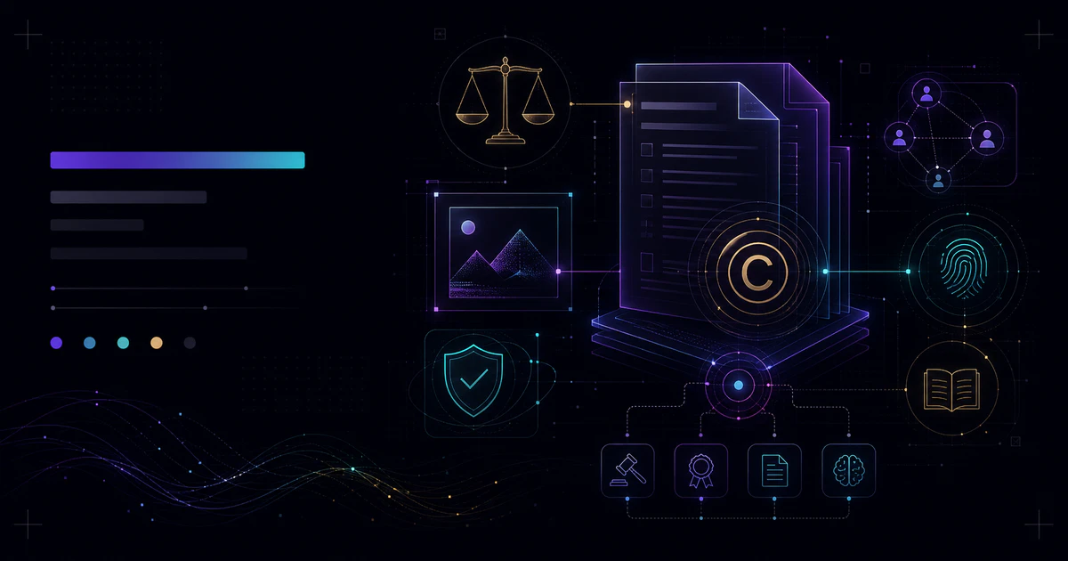 Mason AI Lab tech article hero for AI 著作權實務 FAQ 2026：寫作 / 圖像 / 程式碼 30 題、台美判決全整理
