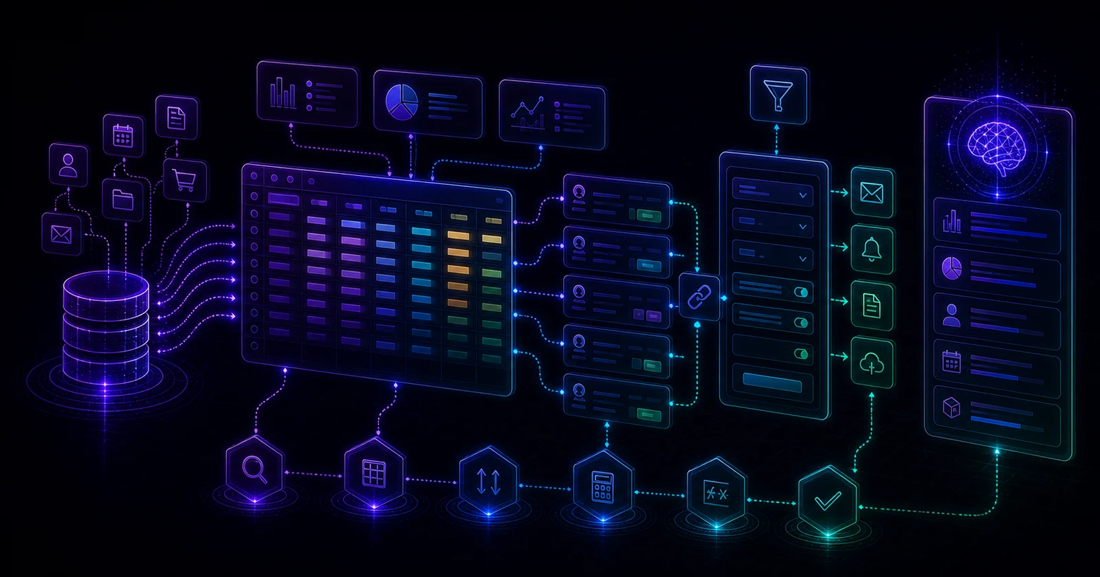 Airtable AI Field Agents 資料庫自動化流程示意