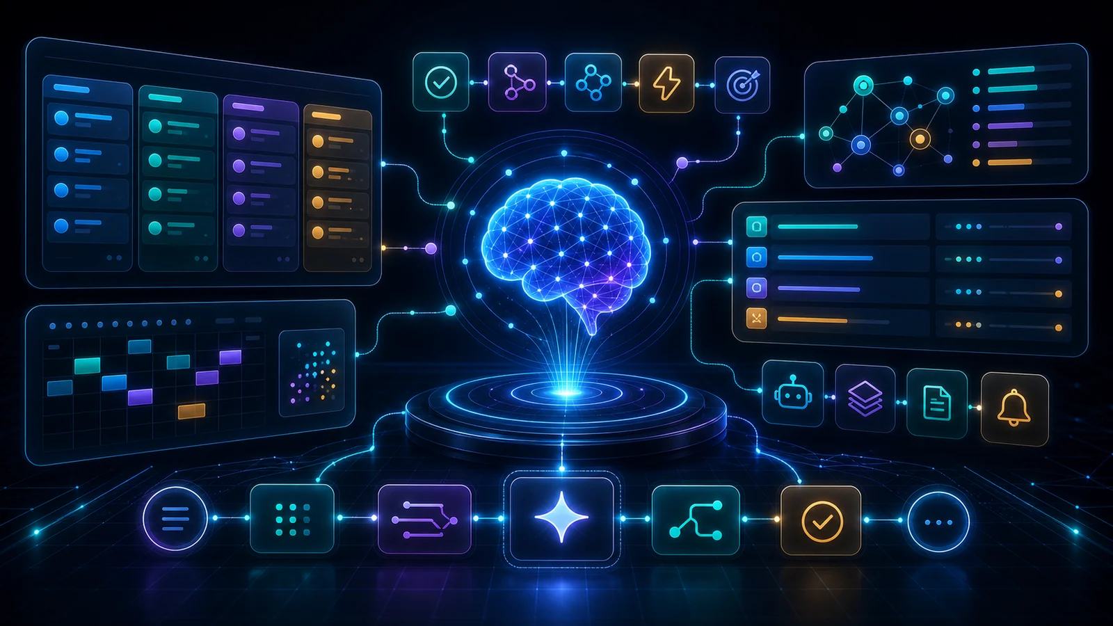 ClickUp Brain AI 專案助理與 agent 工作流示意圖