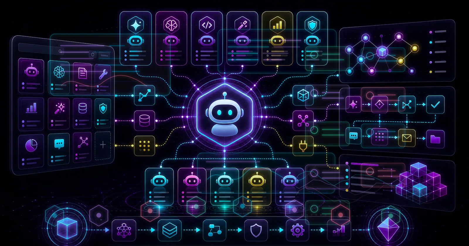 AI tools neon dashboard hero